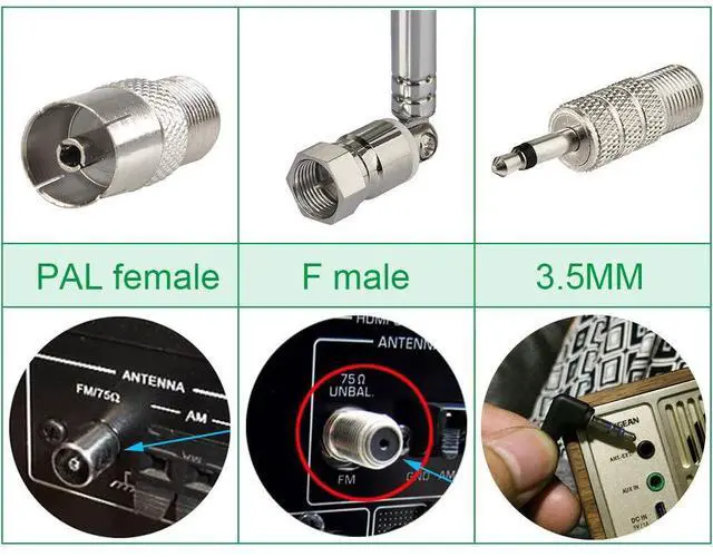 Alt view image 4 of 6 - FM Telescopic Antenna Kit 75 Unbal F Type Connector DAB Radio Replacement Antenna for TV AM FM Radio Stereo Receiver Bose Wave etc.