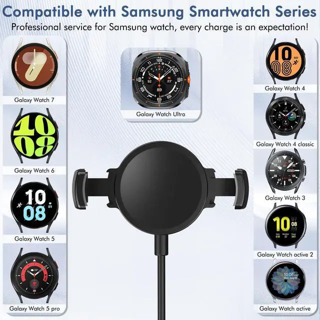 Alt view image 2 of 7 - Clip on Galaxy Watch Charger, Suitable for Samsung Galaxy Watch 8/8 Classic/7/Ultra/6/6 Classic/5 Pro/5/4/4 Classic/3 Active2/1, Replace Samsung smartwatch Fast Charging Cable (6FT)