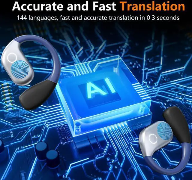 Alt view image 2 of 7 - AI Translation Earbuds,144 Language Real Time Translator Ear-Buds with APP Compatible with iPhone & Android,Wireless Headphones Translating Device for Travel and Learning - Black