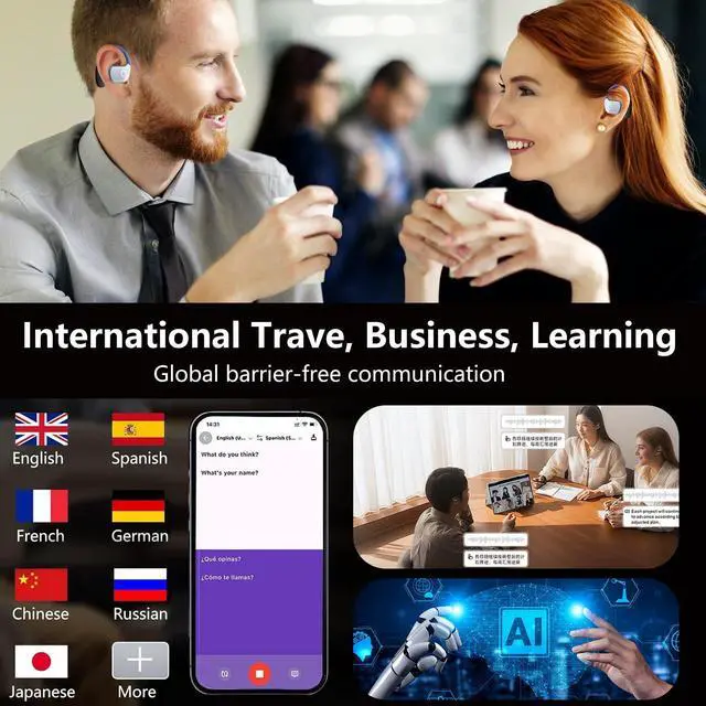 Alt view image 5 of 7 - AI Translation Earbuds,144 Language Real Time Translator Ear-Buds with APP Compatible with iPhone & Android,Wireless Headphones Translating Device for Travel and Learning - Black