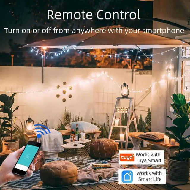 Alt view image 4 of 7 - 5GHz &2.4 GHz Outdoor Smart WiFi Plug Outlet,IP44,15 Amps,One Grounded Outlet, Wireless Remote, Alexa Smart Plugs and Google Home Assistant, ETL Listed,Black(1 Pack)
