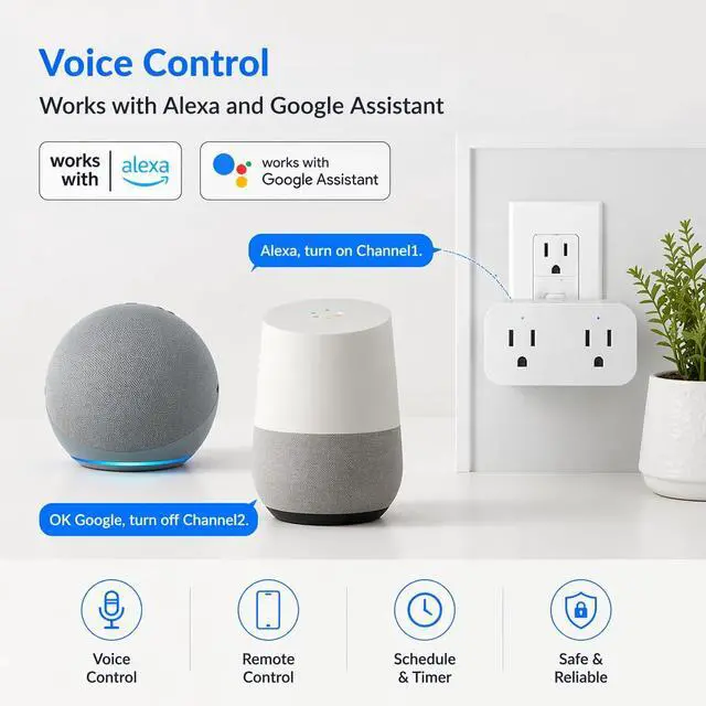 Alt view image 5 of 7 - Ewelink 16a WiFi Smart Plug, App Remote Control Timer Outlet Power Socket with 2.4Ghz Transmitter, 2-in-1 Compact Design, Compatible with Alexa,Google Home, SmartThings