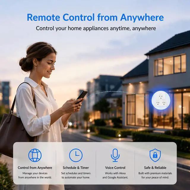 Alt view image 6 of 7 - Ewelink 16a WiFi Smart Plug, App Remote Control Timer Outlet Power Socket with 2.4Ghz Transmitter, 2-in-1 Compact Design, Compatible with Alexa,Google Home, SmartThings