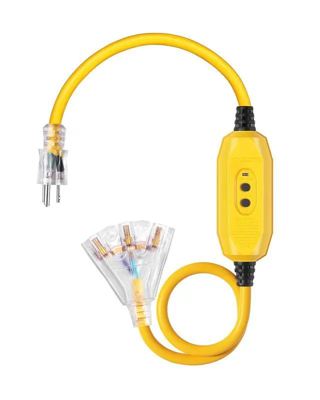 Main image of 3 FT Outdoor GFCI Extension Cord Manual, 12/3 Gauge Extension Cord for Multiple Appliances, Heavy Duty Power Cable with LED Lighted 3 Prong Plug, Yellow, UL Listed