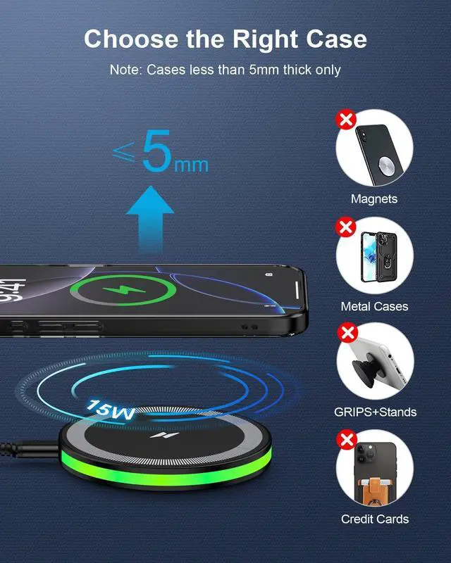 Alt view image 3 of 7 - Wireless Charger for Samsung Galaxy S26 Ultra/S26 Plus/S26/S25 Ultra/S25 Edge/S25FE/S24/S23/S22/S21,15W Fast Phone Charging Pad/Station with 18W Block for Google Pixel 10 Pro XL/10a 9a iPhone 17/16/15