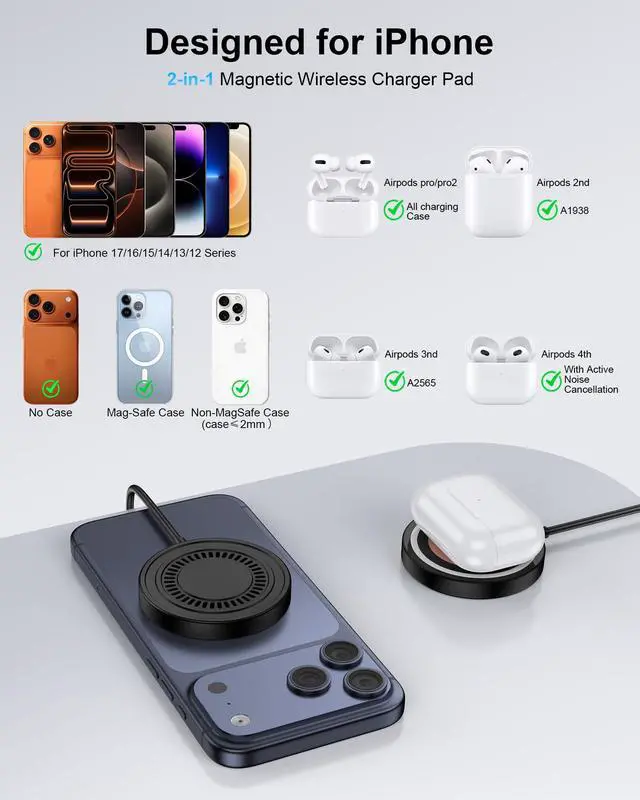 Alt view image 7 of 7 - Wireless Charger for Samsung 15W Wireless Charger Pad Fast Charging for Galaxy S26 Ultra/S25/S24FE/S23/S22/Z Flip 7/6, Magnetic Wireless Charger iPhone 17 16 15 Magsafe Charger Station&20W USB-C Block