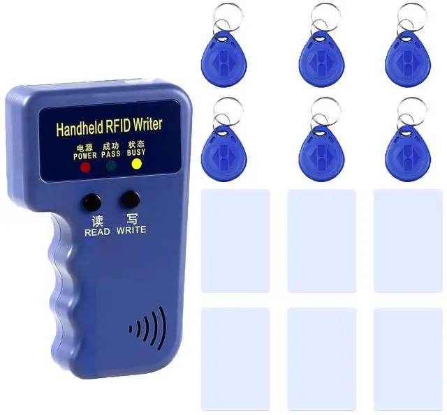 Main image of RFID 125KHz Card Reader Writer Handheld Smart ID Card for T5577 or EM4305, Includes 6pc White Card and 6pc Blank Writable T5577 Keychains Christmas Stocking Stuffers for Men