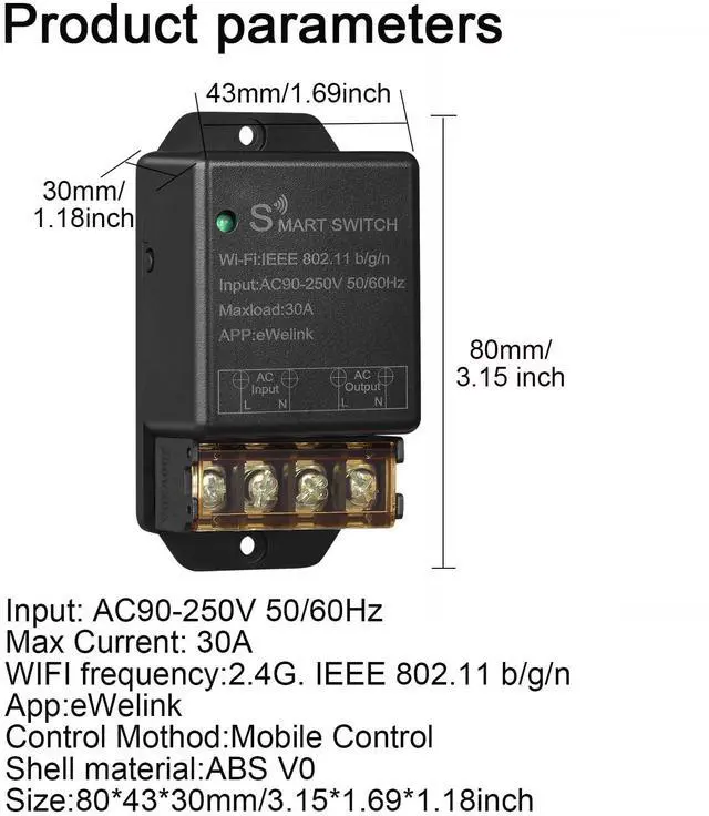 Alt view image 3 of 7 - 30A Hight Power WiFi Wireless Smart Switch, DIY Module for Smart Home Automation, ewelink APP Remote Control, Timer, Compatible with Alexa & Google Home