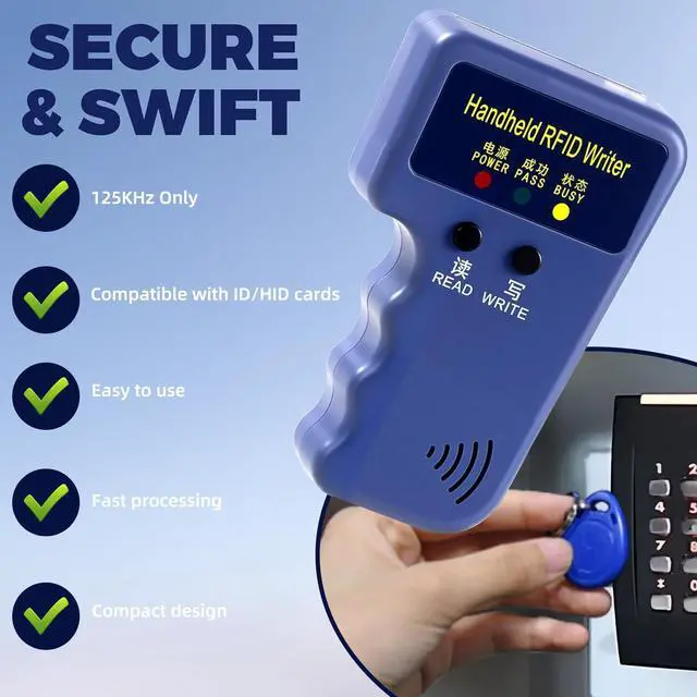 Alt view image 3 of 6 - RFID 125KHz Card Reader Writer Handheld Smart ID Card for T5577 or EM4305, Includes 6pc White Card and 6pc Blank Writable T5577 Keychains Christmas Stocking Stuffers for Men