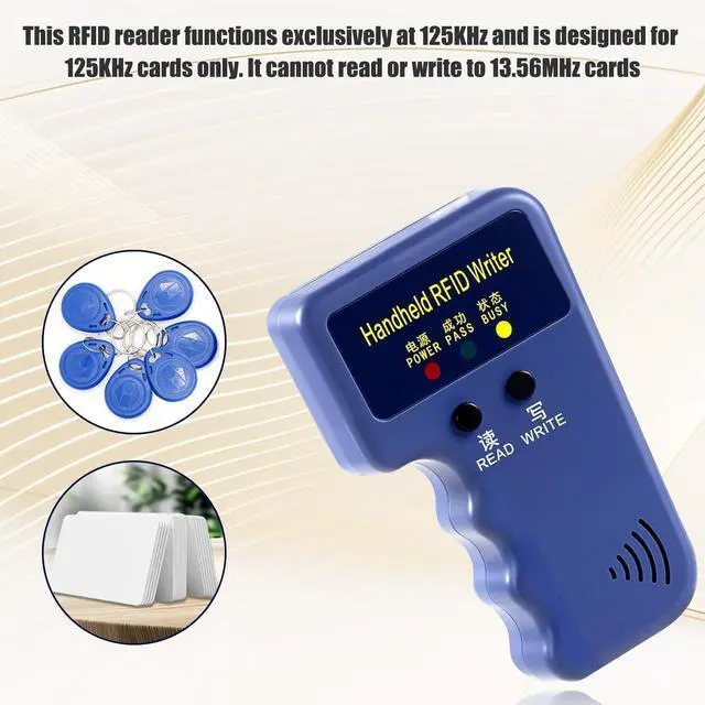 Alt view image 5 of 6 - RFID 125KHz Card Reader Writer Handheld Smart ID Card for T5577 or EM4305, Includes 6pc White Card and 6pc Blank Writable T5577 Keychains Christmas Stocking Stuffers for Men