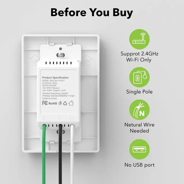 Alt view image 2 of 7 - Smart WiFi in-Wall Outlet Switch 2 Individually Outlets Works with Timer Function Compatible with Alexa and Google Assistant BN-LINK