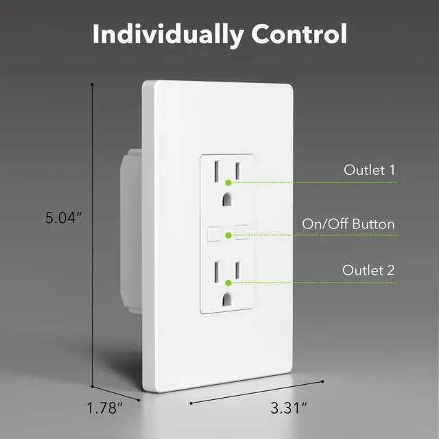 Alt view image 6 of 7 - Smart WiFi in-Wall Outlet Switch 2 Individually Outlets Works with Timer Function Compatible with Alexa and Google Assistant BN-LINK