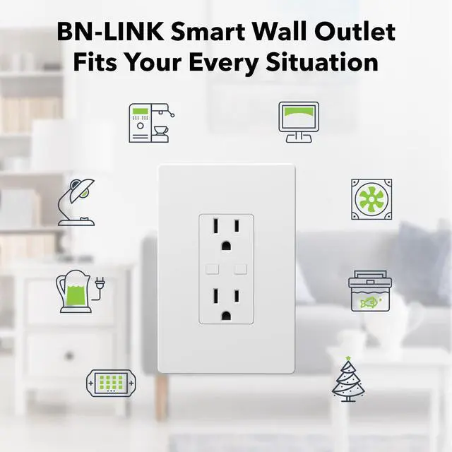 Alt view image 7 of 7 - Smart WiFi in-Wall Outlet Switch 2 Individually Outlets Works with Timer Function Compatible with Alexa and Google Assistant BN-LINK