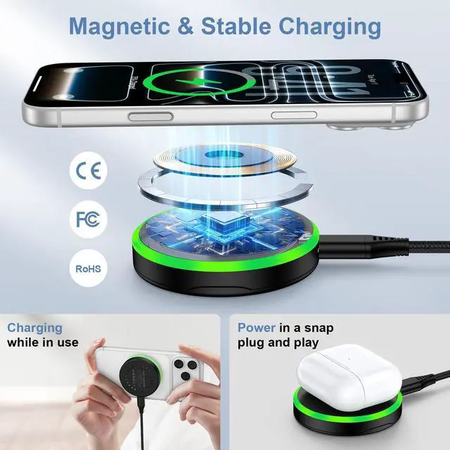 Alt view image 3 of 7 - 25W Fast Wireless Phone Charger for Android Samsung Magnetic Charger Magsafe Charging Pad for Samsung Galaxy S26 Ultra/S26+/S25 Ultra/S24/S23/S22/S21/S20/ Google Pixel 10a/10 Pro/9a/9/8a/7a/8/7 Pro/6