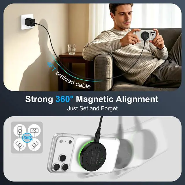 Alt view image 4 of 7 - 25W Magnetic Wireless Charger for Samsung Galaxy S26 Ultra/S26 Plus/S25/S24/S23/S22/S21/S20 Plus/Magnetic MagSafe Fast Charging Pad for iPhone 17 Pro Max/17e/16/15/14/13/12 Series/AirPods 4/3/2/Pro