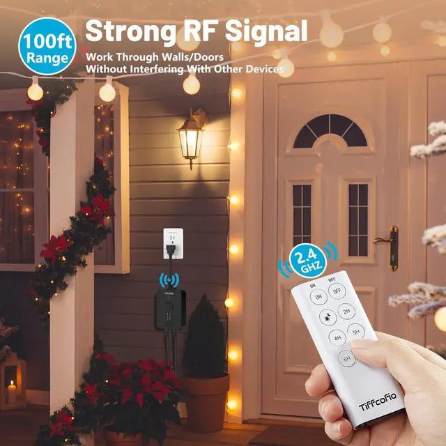 Alt view image 2 of 7 - Outdoor Timer Waterproof, Remote Control Dusk to Dawn Sensor Countdown, 100 ft Range, 2 Grouded Electrical Outlets for Home and Garden, 15A 1/2HP, Heavy Duty, ETL Listed (2 Packs)