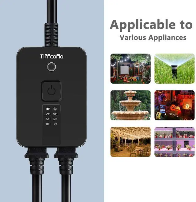 Alt view image 7 of 7 - Outdoor Timer Waterproof, Remote Control Dusk to Dawn Sensor Countdown, 100 ft Range, 2 Grouded Electrical Outlets for Home and Garden, 15A 1/2HP, Heavy Duty, ETL Listed (2 Packs)