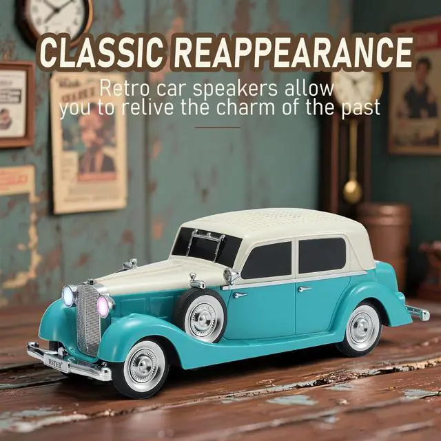Alt view image 3 of 7 - WS-1934 Retro Classic Car Bluetooth Replica Speaker Wireless HD Sound with FM Radio,TWS Stereo,LED Party Lights,Built-in Microphone Hands-Free Call, Surprise Portable Gift for Party Use(Green)