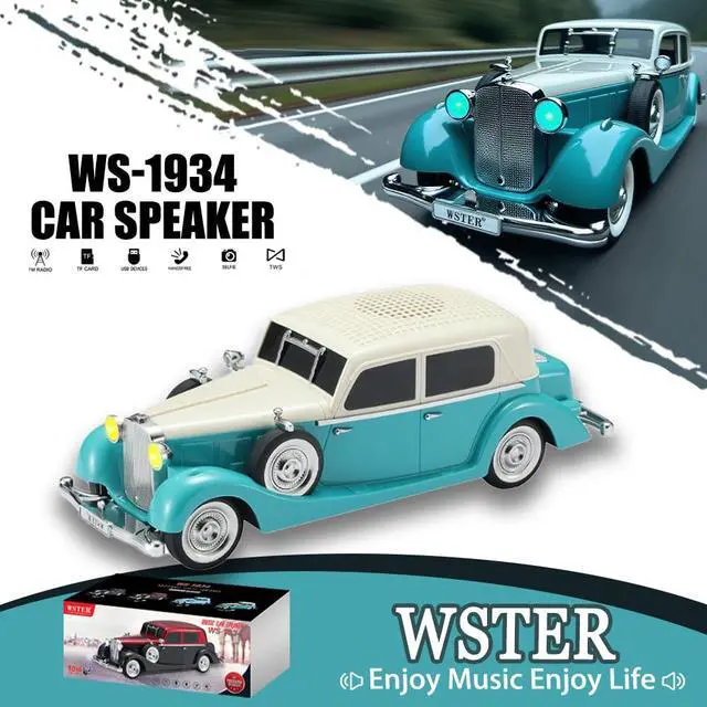 Alt view image 2 of 7 - WS-1934 Retro Classic Car Bluetooth Replica Speaker Wireless HD Sound with FM Radio,TWS Stereo,LED Party Lights,Built-in Microphone Hands-Free Call, Surprise Portable Gift for Party Use(Green)