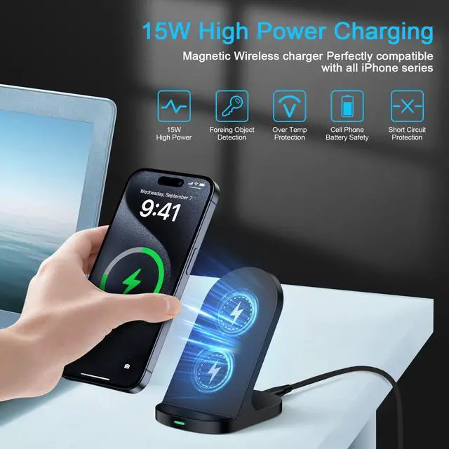Alt view image 2 of 7 - Wireless Charger Fast Charging Stand for Moto G Stylus 5G 2026/G Power 2025 2024,Edge 2026 2025 2024 2023/Edge 70 Ultra 60 Pro/Razr/Razr 60 Pro/X70 Air/X50 Ultra/X40,15W Android Wireless Phone Charger