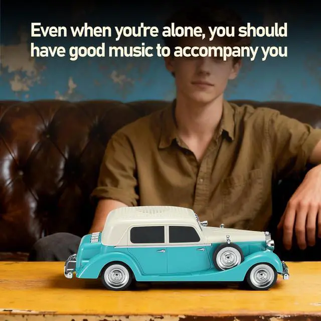 Alt view image 7 of 7 - WS-1934 Retro Classic Car Bluetooth Replica Speaker Wireless HD Sound with FM Radio,TWS Stereo,LED Party Lights,Built-in Microphone Hands-Free Call, Surprise Portable Gift for Party Use(Green)
