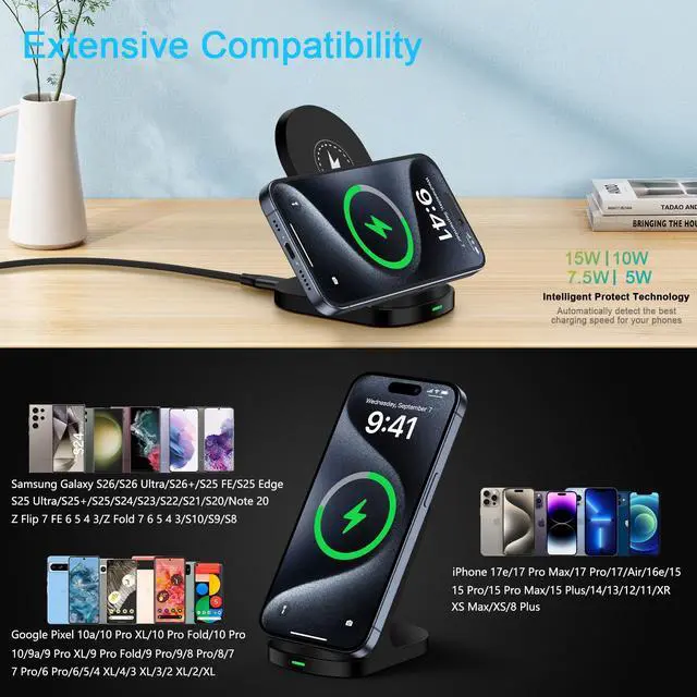 Alt view image 7 of 7 - Wireless Charger Fast Charging Stand for Moto G Stylus 5G 2026/G Power 2025 2024,Edge 2026 2025 2024 2023/Edge 70 Ultra 60 Pro/Razr/Razr 60 Pro/X70 Air/X50 Ultra/X40,15W Android Wireless Phone Charger
