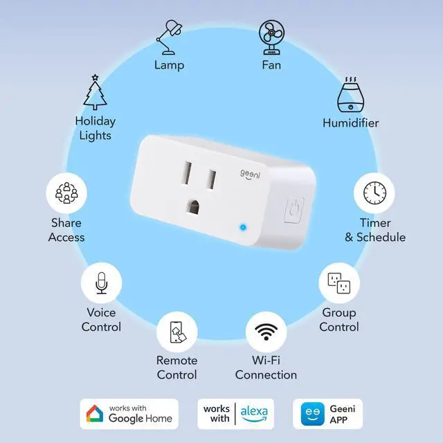 Alt view image 2 of 7 - Smart Plug Mini 15A WiFi Outlet 2-Pack, Compatible with Alexa Google Home, No Hub Required, App Remote Control, UL Certified White