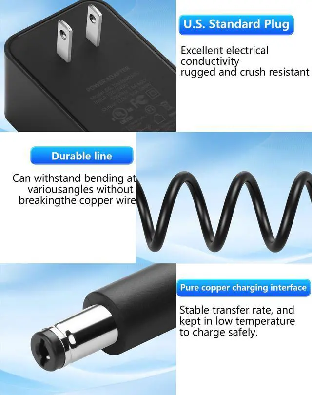 Alt view image 5 of 7 - 12V 3A 36W Power Supply AC to DC 5.5 x 2.1mm Adapter, 100-240V 50-60Hz AC to DC5521 12 V Cord for CCTV Camera,Speakers, LED Strip Light - 4.92 FT
