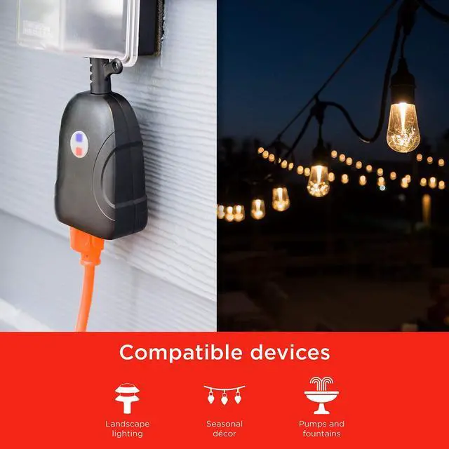 Alt view image 4 of 6 - Outdoor Smart Plug Wi-Fi Outlet, Dual Smart Outlet, Works with Alexa, Echo & Google Home, No Hub Required, App Controlled, ETL Certified, Outdoor Timer, Black, 51405