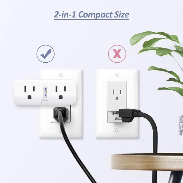 Alt view image 3 of 7 - Smart Plug, 2-in-1 Compact Design 2.4 GHz Wi-Fi Smart Plug, Alexa Smart Plug Compatible with Alexa and Google Assistant, ETL Certified 120V 10A Smart Outlet with Timer, 2 Pack
