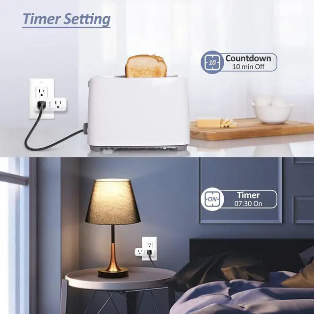 Alt view image 4 of 7 - Smart Plug, 2-in-1 Compact Design 2.4 GHz Wi-Fi Smart Plug, Alexa Smart Plug Compatible with Alexa and Google Assistant, ETL Certified 120V 10A Smart Outlet with Timer, 2 Pack