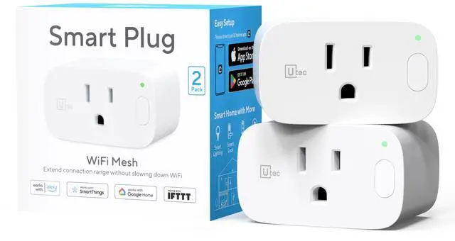 Main image of UTEC Smart Plug, Wi-Fi Mesh Outlet, 15A Ultra Efficient Smart Plug Compatible with Alexa, Google Home & IFTTT, No Hub Required, 2.4GHz Wi-Fi Only, Remote Control, ETL Certified, 2 Pack