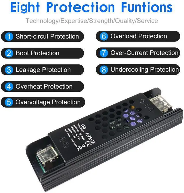 Alt view image 2 of 7 - 12V 3A 36W Universal Regulated Switching Power Supply, 100-250V AC to 12V DC Converter, LED Driver, Industrial Transformer, Adapter for Strip Light, Lamp, Radio