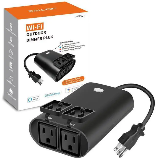 Main image of Outdoor Smart Dimmer Plug WiFi Light Outlet Compatible with Alexa and Google Home, Max 15 Amp, IP65 Waterproof for Dimmable Lights (WF96D)