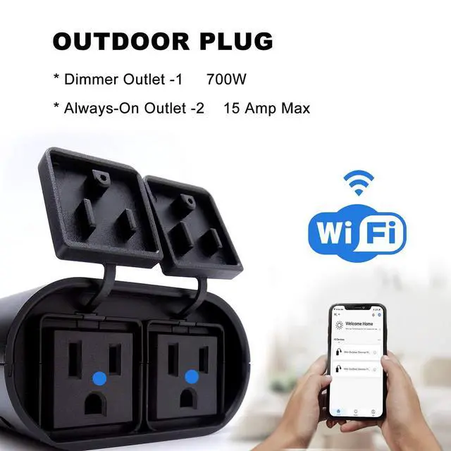 Alt view image 2 of 7 - Outdoor Smart Dimmer Plug WiFi Light Outlet Compatible with Alexa and Google Home, Max 15 Amp, IP65 Waterproof for Dimmable Lights (WF96D)