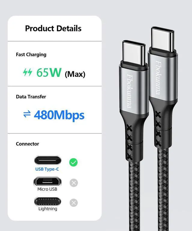 Alt view image 2 of 7 - 12inch Short USB C to USB C Cable, 3Pack 1FT 65W Charger Cable PD Fast Charging Type C to Type C Cord Braided for Samsung Galaxy S23 S22 S21, for iPhone 15 Pro/15 Pro Max, iPad Pro