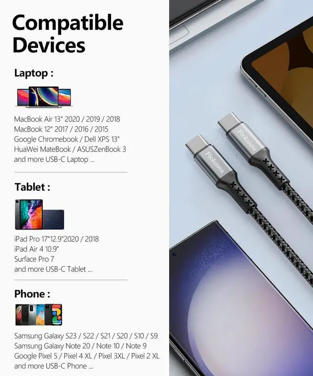 Alt view image 6 of 6 - 20inch Short USB C to USB C Cable, 3-Pack 1.6FT 65W Charger Cable PD Fast Charging Type C to Type C Cord Braided for Samsung Galaxy S23 S22 S21, Note 20/10 Ultra, iPad Pro, Power Bank