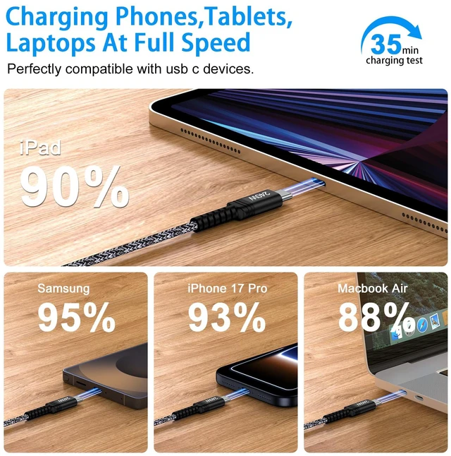 Alt view image 3 of 7 - 240W Samsung Charger Super Fast Charging Cord Type C Cable 3FT 2Pack USB C | to C Cable Android Charger Cord for Samsung Galaxy S26 Ultra S26+ S26 S25 FE Plus A17 A36 A16 A26 A56 S24 S23 Z Fold/Flip 7
