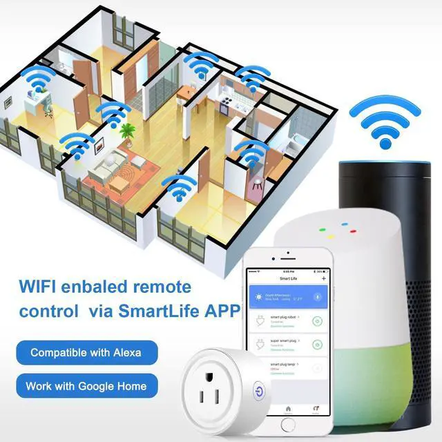 Alt view image 2 of 7 - Smart Plug 2 Pack Wi-Fi Enabled Mini Smart Socket Compatible with Amazon Alexa Google Home, Remote Control Outlet with Timing Function