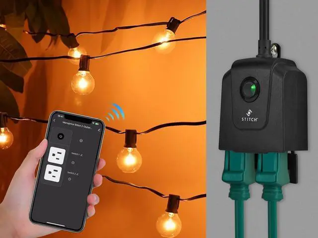 Alt view image 6 of 6 - Smart Outdoor Plug, IP65 Weather Resistance, 2 Individually Controlled Outlets, No Hub Required, Compatible with Google Home - STITCH Series