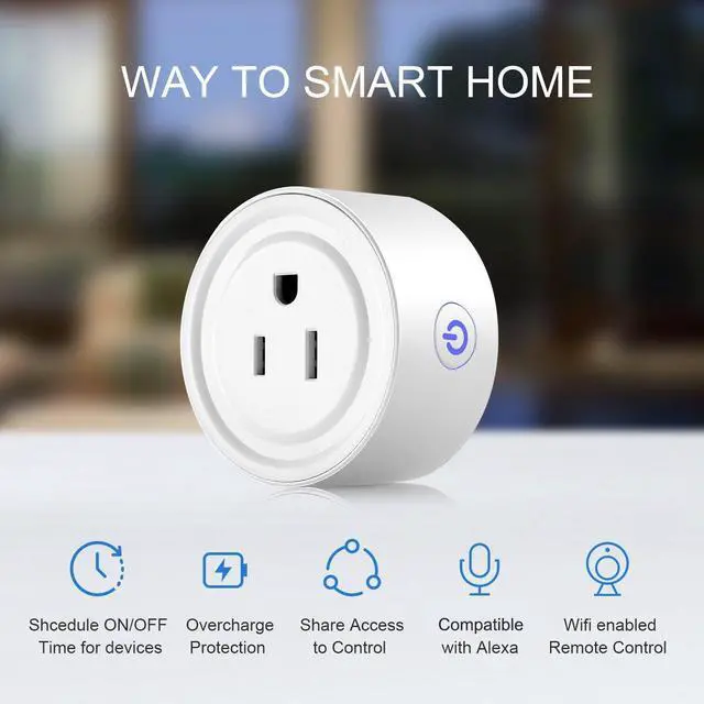 Alt view image 3 of 7 - Smart Plug 2 Pack Wi-Fi Enabled Mini Smart Socket Compatible with Amazon Alexa Google Home, Remote Control Outlet with Timing Function
