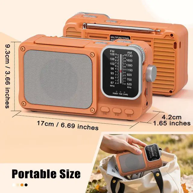 Alt view image 7 of 7 - Portable Radio AM FM with Best Reception, Bluetooth Transistor Radios with TF Card Slot, LED Light and Headphone Jack, AC Power or Battery Operated, Emergency Radio for Home Kitchen Outdoor