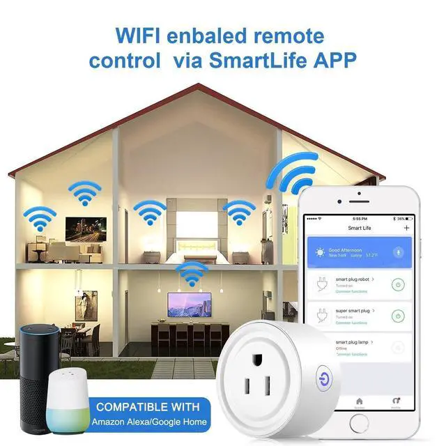 Alt view image 7 of 7 - Smart Plug 2 Pack Wi-Fi Enabled Mini Smart Socket Compatible with Amazon Alexa Google Home, Remote Control Outlet with Timing Function