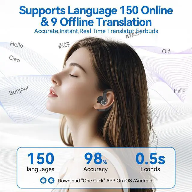 Alt view image 3 of 6 - AI Language Translation Earbuds Real Time, OWS 3-in-1 Translator Earbuds Device 150 Languages & Accents, Audifonos Traductores Inglés Español,Bluetooth 5.4,Open Ear Headphone fit iOS & Android-Black