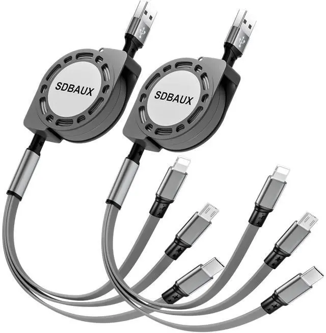 Main image of Multi USB Charger Cable Retractable 3 in 1 Multiple Charging Cord Adapter with Mini Type C Micro USB Port Connectors Compatible with Cell Phones Tablets Universal Use(2Pack /Gray)