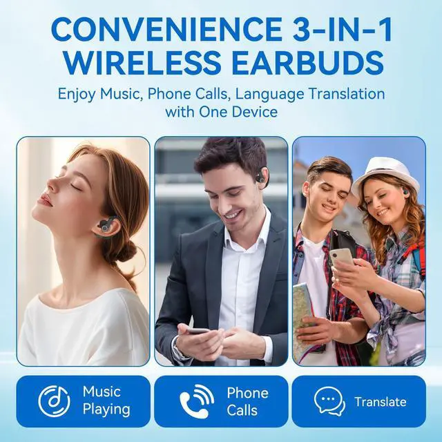 Alt view image 5 of 6 - AI Language Translation Earbuds Real Time, OWS 3-in-1 Translator Earbuds Device 150 Languages & Accents, Audifonos Traductores Inglés Español,Bluetooth 5.4,Open Ear Headphone fit iOS & Android-Black
