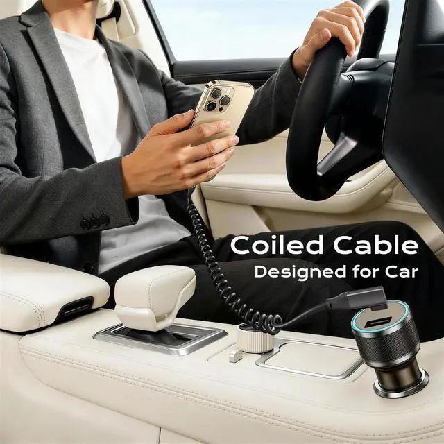 Alt view image 2 of 7 - Coiled USB C to USB C Cable Right Angle 1ft 2Pack, 20Gbps USBC 3.2 Gen 2 Data Cable Short, 4K Video & 100W Type C Charger Cord for Android Auto & CarPlay, for iPhone 17 16, Galaxy S25, iPad MacBook