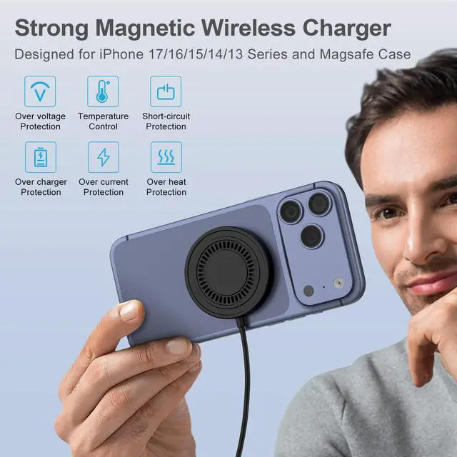 Alt view image 3 of 5 - for Samsung S26 Ultra Magnetic Wireless Charger Fast Charging Pad for Samsung Galaxy S26+ S26 S25 Ultra S25 S24,15W Magsafe Wireless Charger Mat with 4FT USB-C/USB A Port for Pixel 10 Pro Fold XL 9 8
