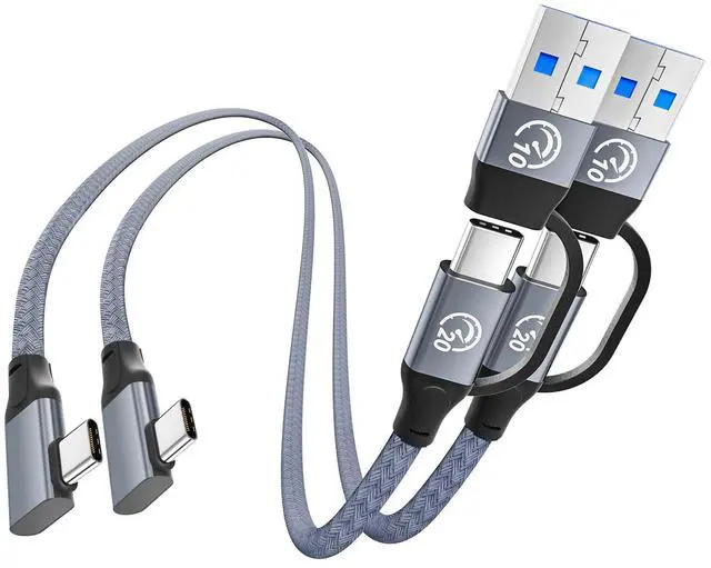 Main image of 2 in 1 USB C Cable Right Angle 1FT 2Pack, Short USB C to USBC 3.2 Gen 2 Cable 20Gbps Data Transfer, 240W USB-C Charge Cable with Adapter, 4K Video Type-C Monitor Cord for iPhone 17, MacBook, iPad