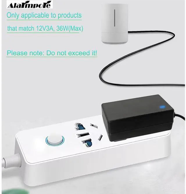 Alt view image 7 of 7 - 12V 3A Power Supply Adapter 36W, AC to DC 12 Volt 3A 3000mA Converter, 10 Interchangeable Plugs 5.5x2.1mm 2.5mm for LED Strip CCTV Camera Router Speaker LCD Monitor